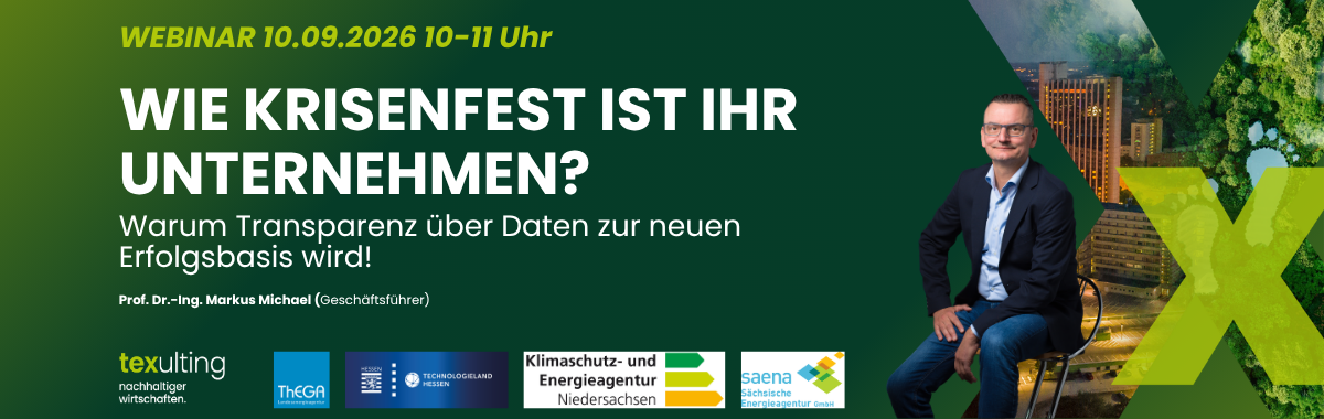 Titelbild zum Webinar „Wie krisenfest ist Ihr Unternehmen?“ mit Referent und Logos der beteiligten Energieagenturen